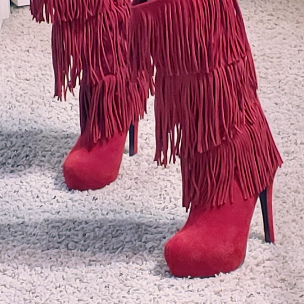 Mojo Moxy Red Suide Boots with Fringe